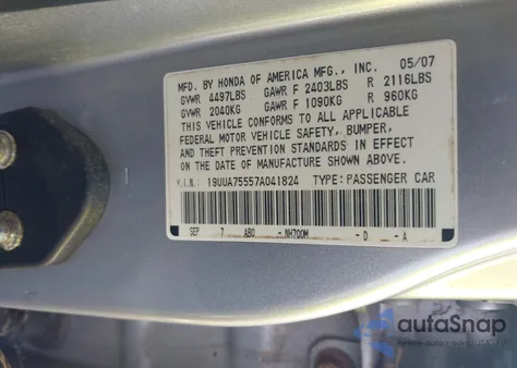 2007 Acura Tl Type S z USA, uszkodzony, nr VIN 19UUA75557A041824